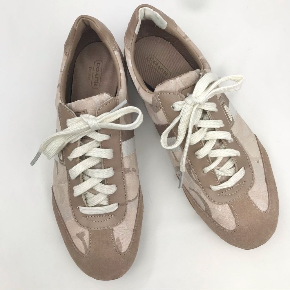 Coach Kinsley Tan Classic Monogram Lace Up Sneaker Sh… - Gem